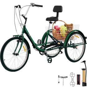 VEVOR Tricycle Adult 24'' Wheels Adult Tricycle 7-Speed 3 Wheel Bikes For Adults Three Wheel Bike For Adults Adult Trike Adult Folding Tricycle Foldab