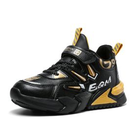 Children's Sneakers Boys Basketball Sneakers Boys High Quality Comfortable Running Children's Shoes Casual Children's Shoes (Color: black gold, size: 28)