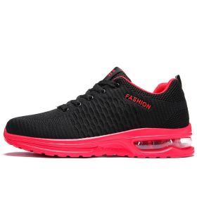 Running Shoes New Cheap Mesh Breathable Unisex Air Sole Women Sports Shoes Lace-up Men Outdoor Sneakers Walki (Color: Black red, size: 38)