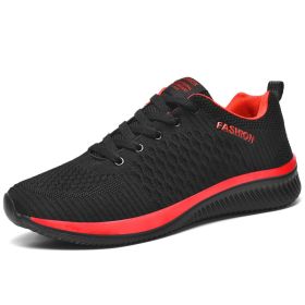 2022 New Summer Men Shoes Mesh Breathable Male Running Shoes Comfortable Fashion Lightweight Moccasins Couple Sneakers Size35-48 (Color: Black red, size: 45)