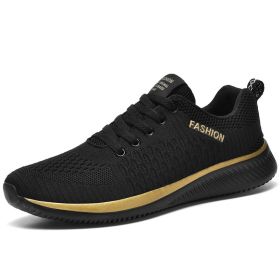 2022 New Summer Men Shoes Mesh Breathable Male Running Shoes Comfortable Fashion Lightweight Moccasins Couple Sneakers Size35-48 (Color: black gold, size: 39)