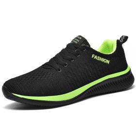 2022 New Summer Men Shoes Mesh Breathable Male Running Shoes Comfortable Fashion Lightweight Moccasins Couple Sneakers Size35-48 (Color: Black green, size: 43)