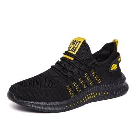 Fashion Men Sneakers Mesh Running Shoes Lac-up Mens Shoes Lightweight Vulcanize Shoes Walking Sneakers Zapatillas Hombre (Color: Black yellow, size: 41)