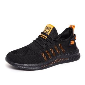 Fashion Men Sneakers Mesh Running Shoes Lac-up Mens Shoes Lightweight Vulcanize Shoes Walking Sneakers Zapatillas Hombre (Color: Black orange, size: 46)