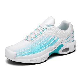 Couples Jogging Shoes Men Breathable Marathon Running Shoes Women's Sports Sneakers Air Cushion Gym Shoes Man Running Sport Race (Color: White Blue, size: 43)