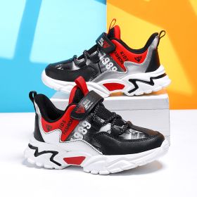 New Fashion Kids Running Sneakers Brand Breathable Tennis Sports Shoes for Boys Lightweight Children Casual Walking Shoes New (Color: Black red, size: 27)