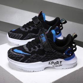 Kids Sport Shoes for Boys Running Sneakers Casual Breathable Children's Fashion Shoes 2022 Autumn Platform Light Shoes (Color: Black sapphire blue, size: 38)