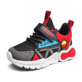 Autumn Kids Sneakers Children Sport Shoes Fashion Boys Casual Shoes Breathable Mesh Tenis boys Running shoes for boy (Color: Black red, size: 29)