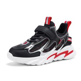 Autumn Fashion Children's Outdoor Sports Shoes Boys Running Walking Shoes Breathable Soft Sole Casual Light Sneakers Shoes (Color: Black red, size: 35)