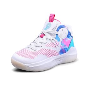 Autumn Winter 2022 Sneakers For Boy Fashion Tennis Shoes Leather Casual Sports Shoes Boy Running Shoes Older Kids Zapatillas (Color: White pink, size: 34)