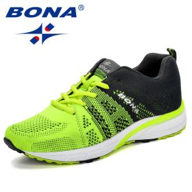 BONA New Running Shoes Women Jogging Sneakers Breathable Mesh Lace-Up Outdoor Training Fitness Sport Shoes Female (Color: Black royal blue, size: 6.5)