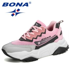 BONA 2022 New Designers Trendy Sneakers Women Jogging Shoes Trainers Lace Up Running Shoes Ladies Sport Shoes Feminimo Footwear (Color: Light gray pink, size: 7)