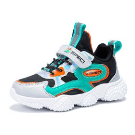 Kids Sport Shoes for Boys Running Sneakers Casual Breathable Children's Fashion Shoes 2022 Autumn Platform Light Shoes (Color: Black green, size: 34)