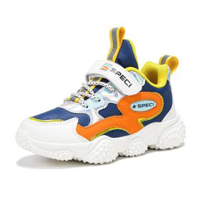 Kids Sport Shoes for Boys Running Sneakers Casual Breathable Children's Fashion Shoes 2022 Autumn Platform Light Shoes (Color: Dark blue orange, size: 36)