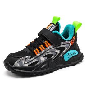 2022 Kids Sneakers Girls Boy Autumn Winter Plus Fleece Warm Tennis Shoes Running Children Casual Walking Shoes (Color: Dark Blue, size: 36)