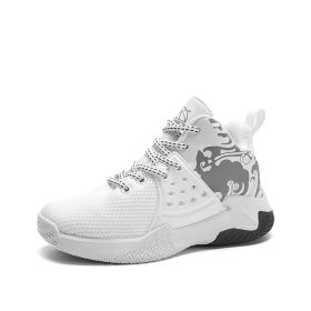 Boys Basketball Sport Shoes Children Running Sneakers Kids Non-Slip Tenis Sneakers Breathable Mesh Casual Shoes Girls Walking (Color: White, size: 39)