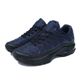 Men's shoes autumn new shock-absorbing air cushion running shoes outdoor mesh sneakers men's casual running shoes large size fashion shoes (Color: Dark Blue, size: 41)