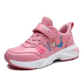 Kids Breathable Casual Sports Shoes Fashion PU Leather Outdoor Lightweight Running Shoe Girls Cute Comfortable Non-silp Sneakers (Color: Pink, size: 38)