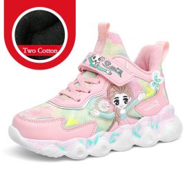 Children's Cotton Shoes Casual Warm Sneakers For Girls Breathable Fashion Sports Shoes Kids Running Shoes Water Proof Shoes (Color: Pink 2, size: 32)