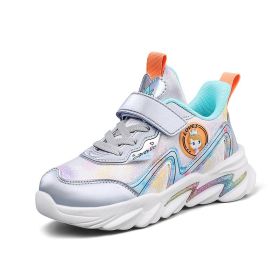 Kids Tenis Sneakers For Girls Fashion Lightweight Sports Running Shoes Children Casual Pu Leather Sneakers Autumn Winter Shoes (Color: Silver, size: 37)