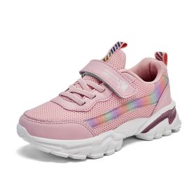 Girls Breathable Mesh Sneakers Thick Bottom Soft Elastic Cushioning Casual Running Shoes Childre Comfort Anti-slip Sports Shoes (Color: Pink, size: 38)