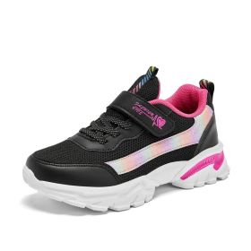 Girls Breathable Mesh Sneakers Thick Bottom Soft Elastic Cushioning Casual Running Shoes Childre Comfort Anti-slip Sports Shoes (Color: Black, size: 37)