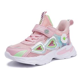 Kids Sneakers Girls Breathable Mesh Sport Shoes Non-slip Running Shoes Slip-on Children Light Casual Walking Shoe Tenis Infantil (Color: pink girls shoes, size: 11.5)