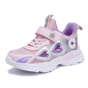 Kids Sneakers Girls Breathable Mesh Sport Shoes Non-slip Running Shoes Slip-on Children Light Casual Walking Shoe Tenis Infantil (Color: purple girls shoes, size: 1)