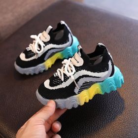 Children's Sneakers Mesh Shoes Sports Shoes Personality Running Casual Shoes Boys Girls Breathable Children's Colored sole (Color: Black, size: 30)