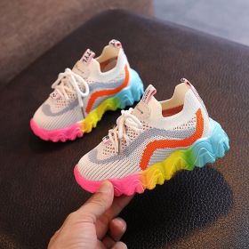 Children's Sneakers Mesh Shoes Sports Shoes Personality Running Casual Shoes Boys Girls Breathable Children's Colored sole (Color: orange, size: 28)