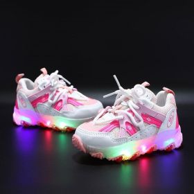 Children LED Glowing Shoes Baby Luminous Sneaker Boys Lighting Running Shoes Kids Breathable Mesh Sneakers Autumn Winter Shoe (Color: Pink, size: 21 (Insole 13.3cm))