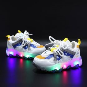 Children LED Glowing Shoes Baby Luminous Sneaker Boys Lighting Running Shoes Kids Breathable Mesh Sneakers Autumn Winter Shoe (Color: Blue, size: 22 (Insole 13.8cm))