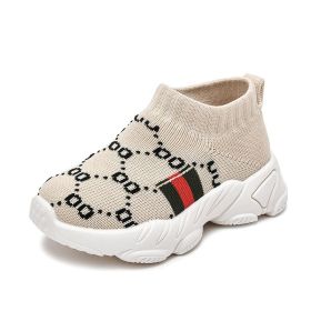 Baby Sneakers Infant Sock Shoes Fashion Children's Flat Baby Kids Girls Shoes Stretch Breathable Mesh Sports Running Shoes (Color: beige-2, size: 30 (Insole 19CM))