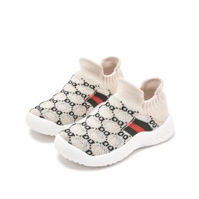 Baby Sneakers Infant Sock Shoes Fashion Children's Flat Baby Kids Girls Shoes Stretch Breathable Mesh Sports Running Shoes (Color: beige-1, size: 23 (Insole 15cm))