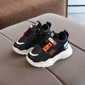 2022 Autumn/Winter Children Shoes Boys Girls Leather Sport Sneakers Plush Fashion Waterproof Non-slip Warm Kids Running Shoes (Color: Black, size: 23 (Insole 14.5cm))