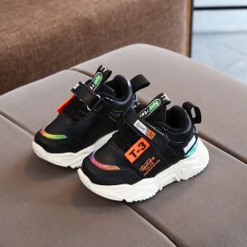 2022 Autumn/Winter Children Shoes Boys Girls Leather Sport Sneakers Plush Fashion Waterproof Non-slip Warm Kids Running Shoes (Color: cotton-black, size: 21 (Insole 13.5cm))