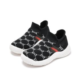 Baby Sneakers Infant Sock Shoes Fashion Children's Flat Baby Kids Girls Shoes Stretch Breathable Mesh Sports Running Shoes (Color: black-1, size: 24 (Insole 15.5cm))