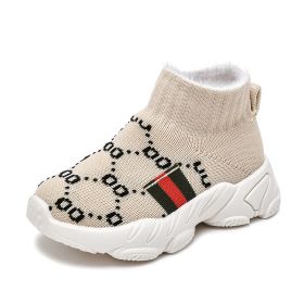 Baby Sneakers Infant Sock Shoes Fashion Children's Flat Baby Kids Girls Shoes Stretch Breathable Mesh Sports Running Shoes (Color: plush beige, size: 26 (Insole 16.5cm))