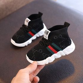 Baby Sneakers Infant Shoes Fashion Children's Flat Shoes Baby Kids Girls Shoes Stretch Breathable Mesh Sports Running Shoes (Color: Black, size: 26 (Insole 15CM))