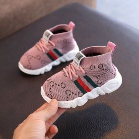 Baby Sneakers Infant Shoes Fashion Children's Flat Shoes Baby Kids Girls Shoes Stretch Breathable Mesh Sports Running Shoes (Color: Pink, size: 22 (Insole 13CM))