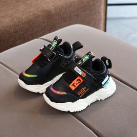 2022 Autumn/Winter Children Shoes Boys Girls Leather Sport Sneakers Plush Fashion Waterproof Non-slip Warm Kids Running Shoes (Color: cotton-black, size: 28 (Insole 17cm))