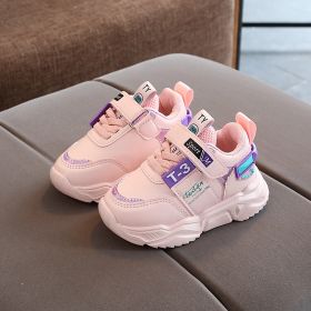 2022 Autumn/Winter Children Shoes Boys Girls Leather Sport Sneakers Plush Fashion Waterproof Non-slip Warm Kids Running Shoes (Color: Pink, size: 22 (Insole 14cm))