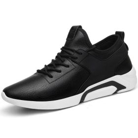 New Men's Sports Shoes Autumn and Winter Korean Plus Cotton Male Breathable Casual Sneakers Man PU Shoes Trend Running Shoes (Color: BLACK WHITE, size: 42)