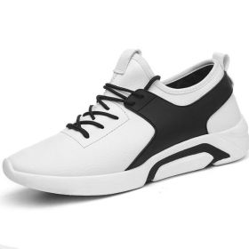 New Men's Sports Shoes Autumn and Winter Korean Plus Cotton Male Breathable Casual Sneakers Man PU Shoes Trend Running Shoes (Color: White Black, size: 41)