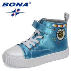 BONA 2021 New Designers Fashion High-top Sneakers Boys Girls Breathable Sports Running Shoes Children Walking Jogging Footwear (Color: Emerald green, size: 3.5)