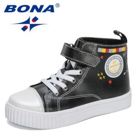 BONA 2021 New Designers Fashion High-top Sneakers Boys Girls Breathable Sports Running Shoes Children Walking Jogging Footwear (Color: Black, size: 3.5)