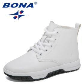 BONA 2021 New Designers Running Shoes Boy Leather Teenager Shoes Child Sneakers High Top Kids School Footwear Walking Shoes Girl (Color: White, size: 5)