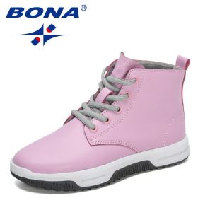 BONA 2021 New Designers Running Shoes Boy Leather Teenager Shoes Child Sneakers High Top Kids School Footwear Walking Shoes Girl (Color: Pink, size: 3)