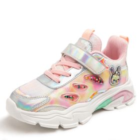 2022 Spring kids Sport Shoes For Girls Sneakers Children Shoes Fashion Casual Running Leather Child Shoes for girls (Color: Pink, size: 33)