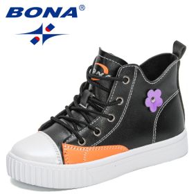 BONA New Designers Children's Sneakers High Top Basketball Sports Shoes Child High Quality Running Shoes Kids Walking Footwear (Color: Black orange, size: 3.5)